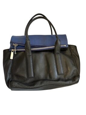 Michael Kors Tippi Large Leather Satchel in Black and Sapphire Zip Tote Bag